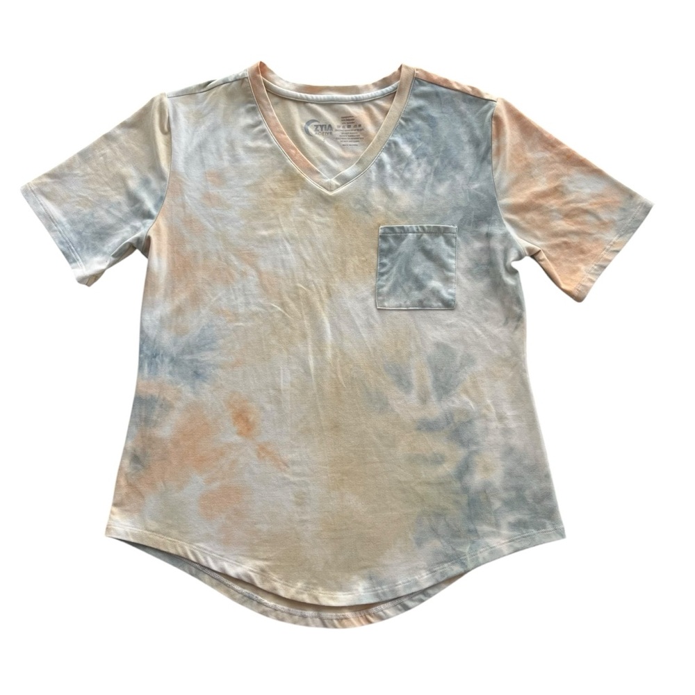 Zyia Active Women’s S Blue Orange Tie-Dye Hendrix Dusk Go To Pocket Tee Athletic